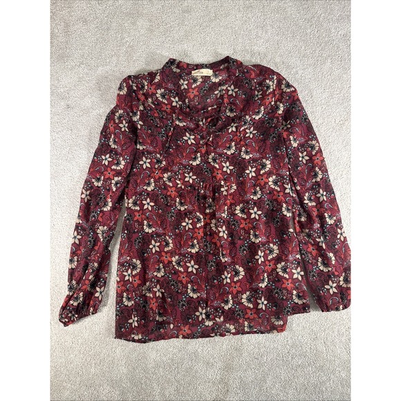 Hollister Tops - Hollister‎ Y2K Babydoll Sheer Top Small Burgundy Bc Floral Boho Peasant Festival